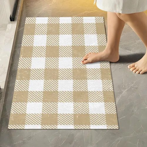 Miniatura 27 de Tapete de baño a cuadros negros y morados, suave, absorbente, lavable, tapete de baño para suelo de baño, tapete de baño antideslizante para baño