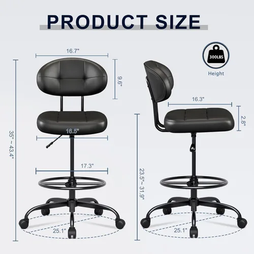 Miniatura 3 de Misolant Silla de dibujo sin brazos, silla de oficina alta con anillo reposapiés para escritorio de pie, pequeña silla de oficina ejecutiva de piel