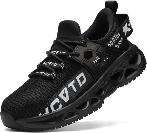 KCVTD Zapatos de punta de acero para hombres, zapatos de trabajo de seguridad para mujer, zapatos de acero indestructibles, a prueba de pinchazos,