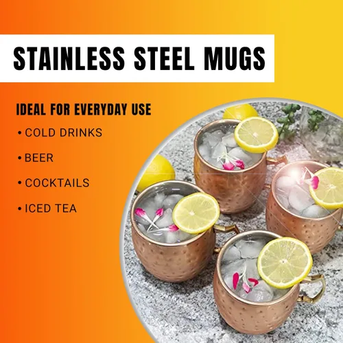 Miniatura 4 de Artisan's Anvil Tazas para Moscow Mule con pajitas, cómodo asa de latón, fabricadas en acero inoxidable, forma martillada original, recubiertas