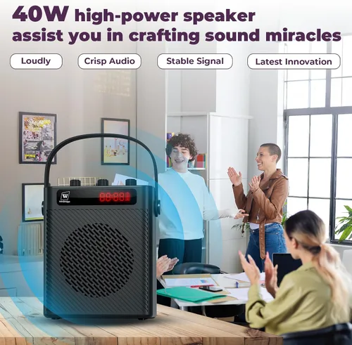 Miniatura 2 de Amplificador de voz Bluetooth 5.3 de 40 W con micrófono de auriculares y micrófono de mano, sistema PA recargable portátil para profesores