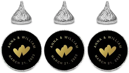 Miniatura 44 de Andaz Press Etiquetas personalizadas de gota de chocolate para boda, nombres y fecha redondos de novios, azul bebé, paquete de 240, personalizadas