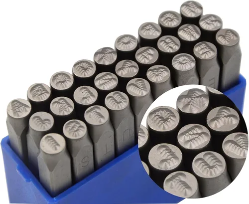 Miniatura 24 de Juego de 27 sellos de acero resistente con letras mayúsculas de 3/64" 1mm, kit de punzones de alfabeto para estampado a mano de caracteres, código