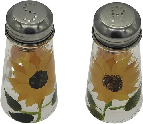 Miniatura 6 de Ritadeshop Juego de salero y pimentero pintado a mano con tapas de acero inoxidable S y P (2, girasoles)