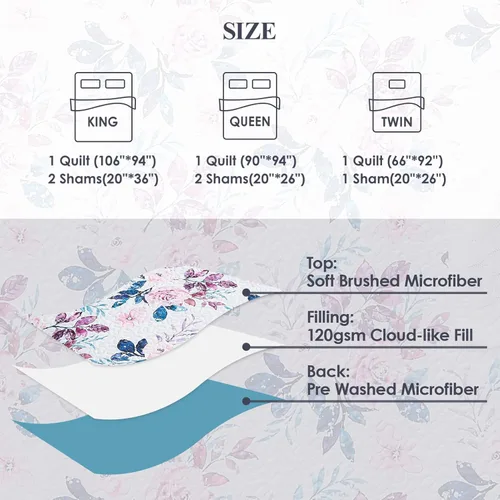 Miniatura 7 de WRENSONGE Colcha floral tamaño Queen – Juego de ropa de cama reversible de flores botánicas, colcha ligera y suave para todas las estaciones