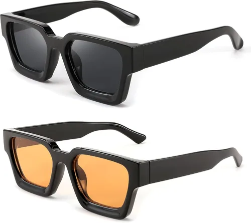 Miniatura 8 de FEISEDY Gafas de sol cuadradas retro de los años 90 para mujeres y hombres, gafas de sol rectangulares gruesas de moda con protección UV400 B2385