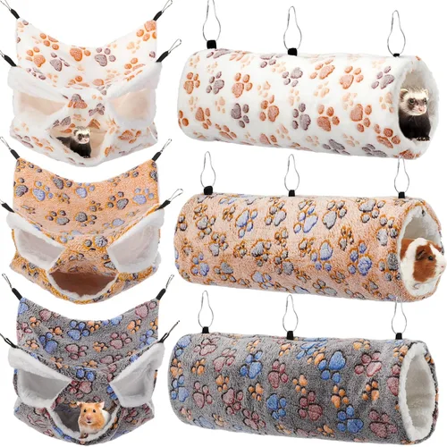 Miniatura 12 de Sweetude Juego de 6 hamacas para ratas, túnel colgante de hurón, hamacas de conejillo de indias de 3 niveles, cama de chinchilla suave para Lovely