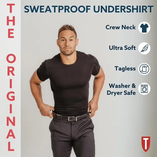 Miniatura 4 de Men's Sweatproof Undershirt Slim Fit Crew Neck T-Shirt with Underarm Sweat Pads Aluminum-Free Alternative