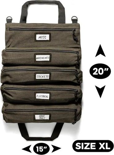 Miniatura 2 de Bolsa enrollable de herramientas oficial Voyager – Bolsa enrollable de 5 bolsillos fácil de transportar – Lona duradera de 20 onzas, cremalleras YKK
