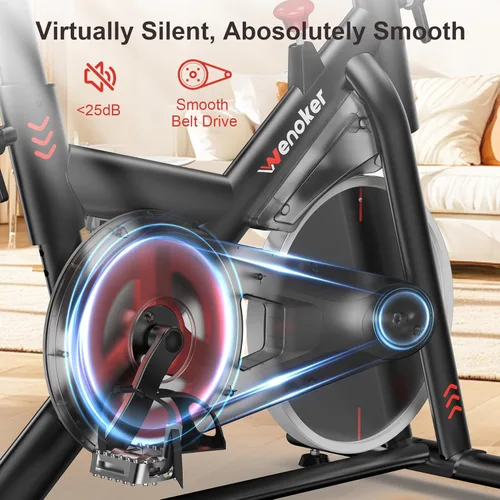 Miniatura 2 de Wenoker Exercise Bike for Home – 350LB Indoor Cycling Bike, Silent Stationary Spin Bike with App Sync, Adjustable Seat, LCD Monitor, Smooth & Quiet