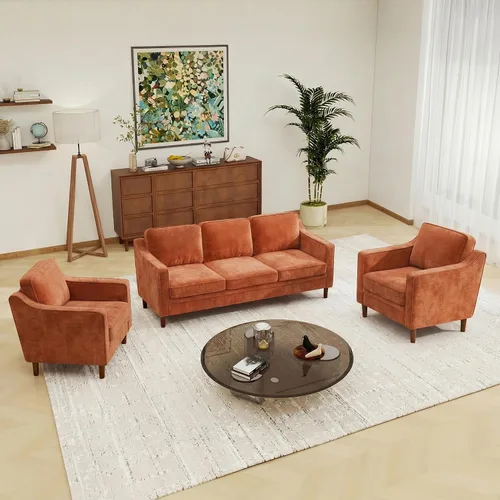Miniatura 34 de Conjuntos de muebles para sala de estar Kingfun, sofá de 3 plazas y sofá biplaza, juego de sofá de estilo moderno de mediados de siglo, sofá de Piel
