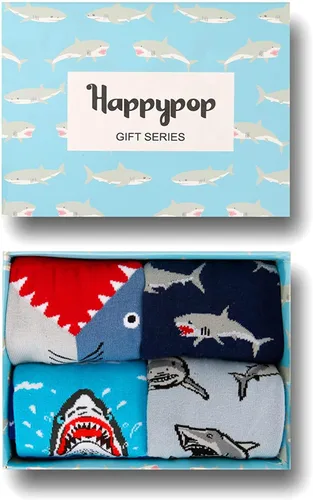 Miniatura 3 de HAPPYPOP Calcetines a la pantorrilla para niños, diseño de tiburón loco, diseño espacial, deportes, animales, comida