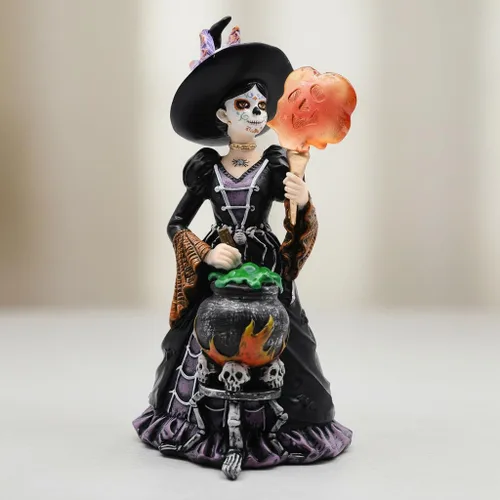 Miniatura 5 de Comfy Hour - Estatua de bruja gótica de 8 pulgadas, figura de La Calavera Catrina del Día de los Muertos, decoración estética de calavera de azúcar