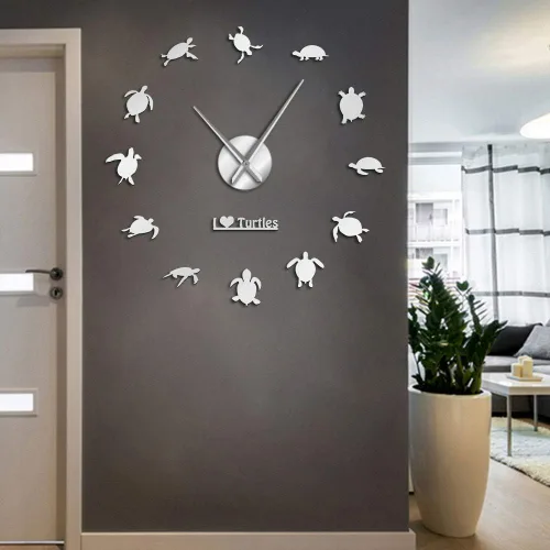 Miniatura 10 de The Geeky Days I Love Turtles DIY Sticker Wall Art - Reloj de pared gigante decorativo, silueta de tortugas marinas, decoración de playa, animales