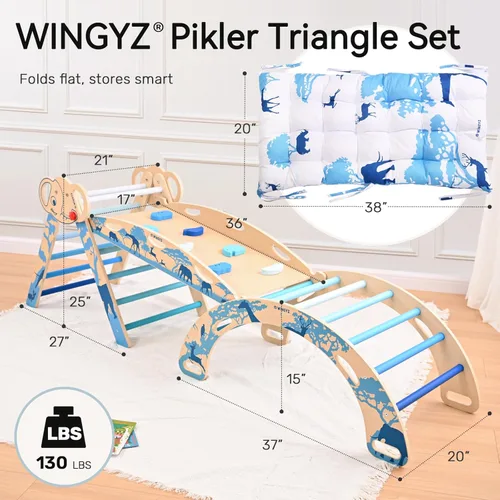 Miniatura 2 de wingyz Juego de triángulos Pikler 8 en 1, plegable, juguetes de escalada para bebés con cojín, arco, rampa y escalera Montessori - Escalador
