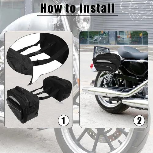 Miniatura 8 de X AUTOHAUX 1 par universal de alforjas laterales para motocicleta, bolsa de equipaje de ciclismo, hebillas ajustables, piel sintética, color negro