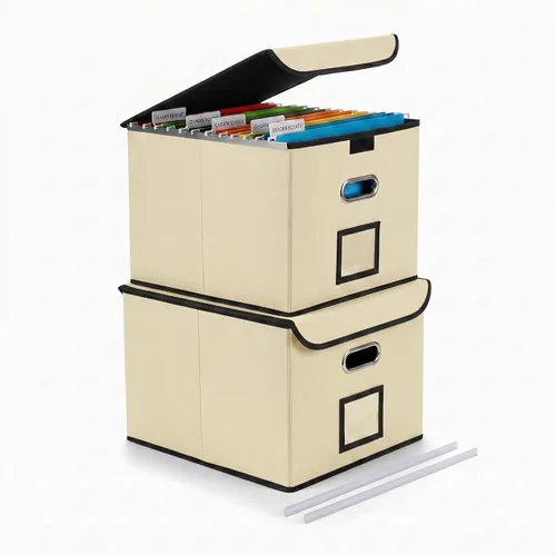 Miniatura 8 de Cajón Organizador de Archivos CADONO con Tapa, Organizador de Carpetas de Archivos Plegable con Deslizador de Plástico, Caja de Carpetas de Archivos
