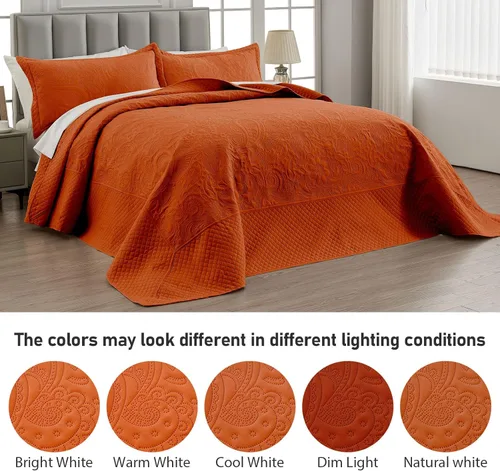 Miniatura 6 de Qucover Alaska King Colcha 132 x 120 pulgadas, colcha extragrande de color naranja quemado, 3 piezas de microfibra suave, ligera, colchas King