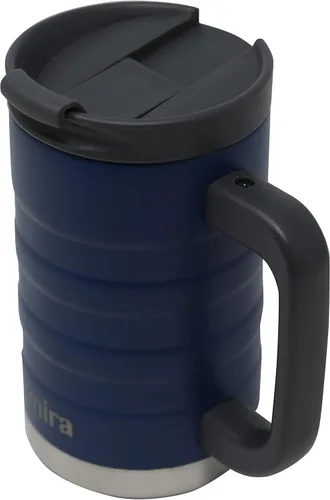 Miniatura 2 de MIRA Taza de café aislada de 14 onzas con asa, termo de acero inoxidable con tapa segura, taza para bebidas calientes y frías, azul almirante