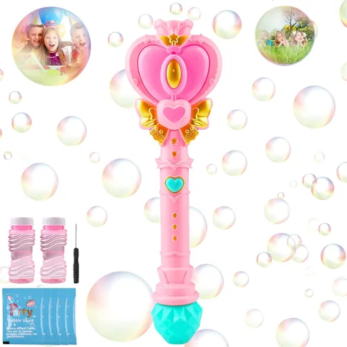 Varita de Burbujas para Niños Máquina Sopladora de Burbujas Corazón de Princesa Varita con Luz Pascua Navidad Cesta Rellenos de Calcetín Juguetes al