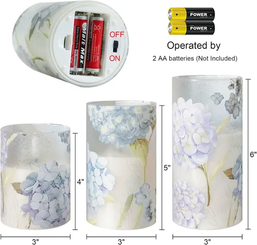 Miniatura 6 de Velas de Cristal de Hortensias Sin Llama con Temporizador Remoto Operadas con Batería Velas LED Parpadeantes de Pilar de Cera Real Decoración