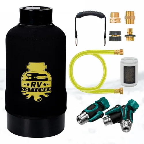 Miniatura 7 de Filterelated Ablandador de agua para autocaravana, 16000 granos, portátil, con ajuste de latón de 3/4 pulgadas y manguera personalizada, sistema