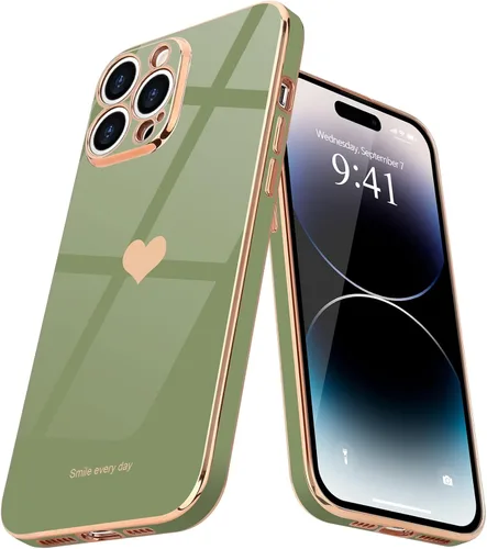 Miniatura 14 de Teageo Funda para iPhone 14 Pro para mujeres y niñas, lindo corazón de amor, chapado de lujo, cubierta trasera suave, protección completa de la Negro