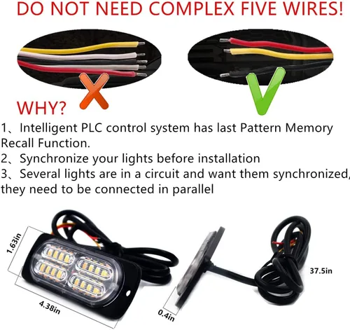 Miniatura 4 de Barra de luz estroboscópica ámbar impermeable de 12-24 V, 20 LED, con 32 intermitentes diferentes para automóvil, camión, SUV, camioneta, 4