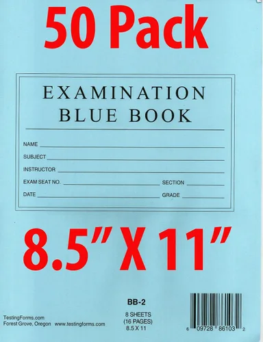 Miniatura 3 de TestingForms. com 8.5" x 7" libro azul examen 8 hojas 16 páginas 10 folletos