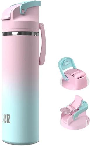 Miniatura 20 de OISIZ Botella de agua aislada de 20 onzas con boquilla 2 en 1 y tapa de popote, cierre de seguridad de un clic, 100% a prueba de fugas, mantiene
