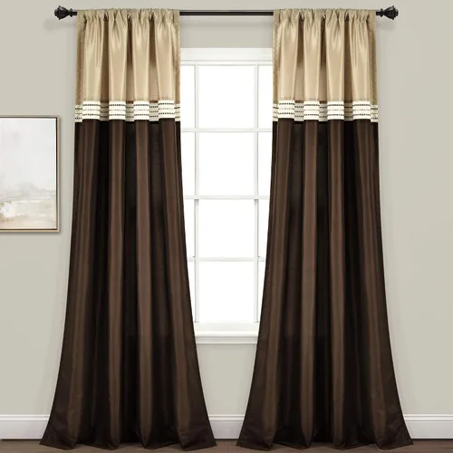 Lush Decor Terra - Par de paneles de cortina para oscurecer la habitación, 54 pulgadas de ancho x 84 pulgadas de largo, color beige y marrón,