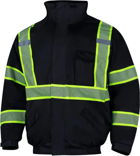 Miniatura 8 de VENDACE Chaquetas de Invierno Reflectantes de Alta Visibilidad Hi Vis para Hombres Forro Polar ANSI Clase 1 Negro (Negro, 3XL)