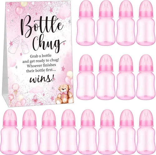Miniatura 9 de TrelaCo Bottle Chug - Juego de 20 biberones para baby shower, con 1 letrero de papel kraft para revelación de género, suministros de fiesta, regalos