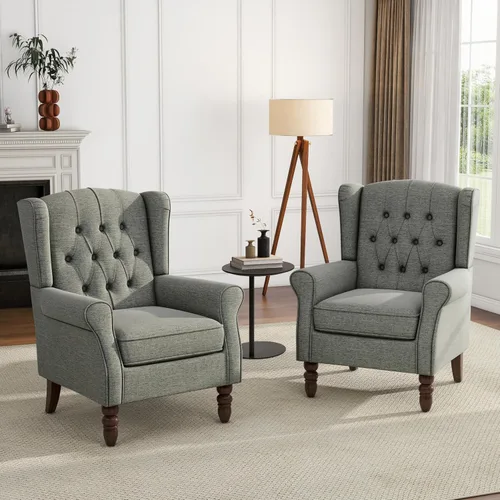 Miniatura 40 de Silla de Acento de Respaldo Alto, Sillón Tapizado en Tela para Sala de Estar, Sillón Wingback con Estampado Floral con Patas de Madera Maciza, Sofá