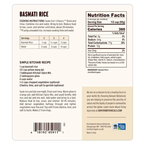 Miniatura 2 de Banyan Botanicals Arroz basmati blanco – Arroz basmati orgánico y puro para cocinar comidas saludables y hacer Kitchari – Con bolsa resellable