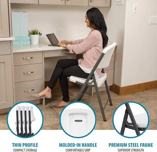 Miniatura 9 de Lifetime Silla plegable contorneada de grado comercial, color blanco (paquete de 4)