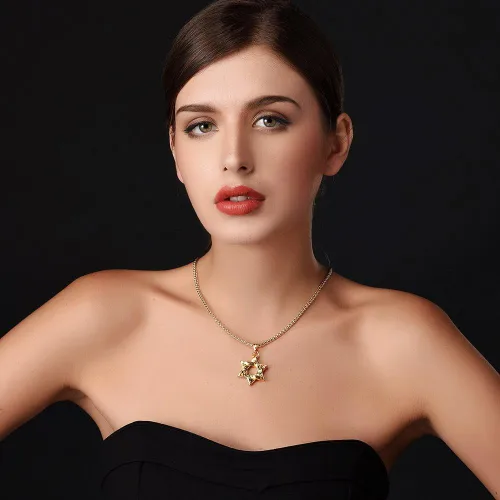 Miniatura 111 de U7 - Collar con Estrella de David para hombres y mujeres, dije hexagonal de acero inoxidable con cruz/piedra de rubí/collares clásicos judíos