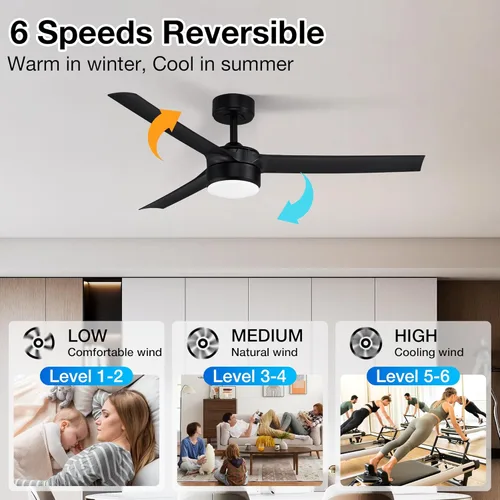 Miniatura 4 de cumilo Ventiladores de techo inteligentes de 52 pulgadas con luz y control remoto, luces LED regulables, motor de CC silencioso, control a través