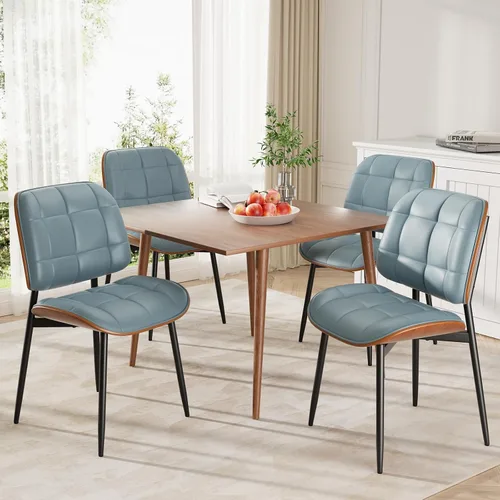 Miniatura 41 de Silla de comedor, moderna de mediados de siglo con cojín grueso, sillas de cocina tapizadas de piel sintética con respaldo de madera curvada de Beige