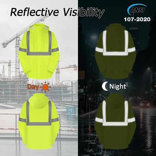 Miniatura 3 de Abrigo de lluvia de alta visibilidad, traje de lluvia de alta visibilidad para hombres, chaqueta impermeable con capucha, equipo de lluvia ligero