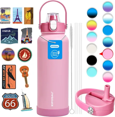 Miniatura 47 de Botella de agua aislada con tapa, bota y calcomanías, botella de acero inoxidable de 24 onzas, sin sudor, mantiene el frío las 24 horas, botella