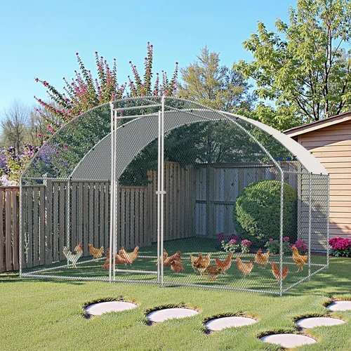 Miniatura 2 de VINGLI Gallinero grande de metal, espaciosa jaula para aves de corral con cubierta impermeable y anti-UV, corral para pollo al aire libre