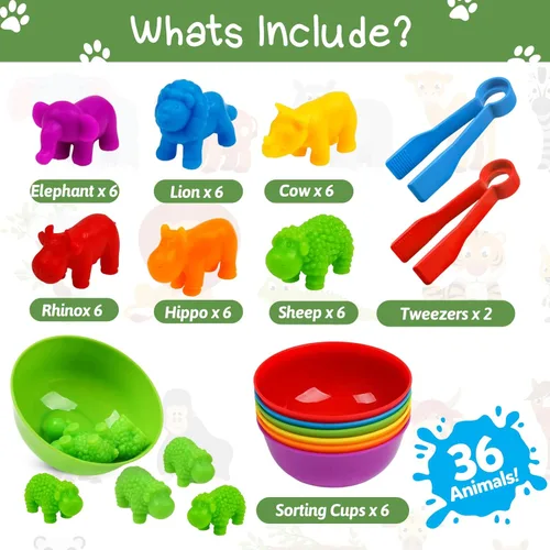 Miniatura 3 de Juguete de contar animales, juegos a juego con cuencos de clasificación, juguetes de clasificación para niños pequeños, actividades de aprendizaje