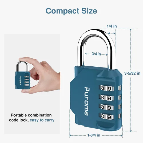 Miniatura 5 de Puroma Paquete de 2 Candados de Combinación para Casillero de 4 Dígitos Impermeables para Exteriores para Escuela, Gimnasio, Deportes, Cerca, Caja