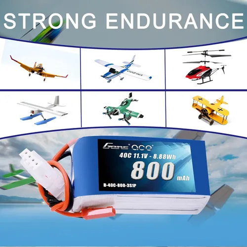 Miniatura 5 de Gens ace 3S 800mAh 11.1V 40C LiPo Batería con JST Plug para 200 250 Heli 31.496 in Warbirds Eflite Blade CP CP Pro Helicóptero Comparar con E-flite