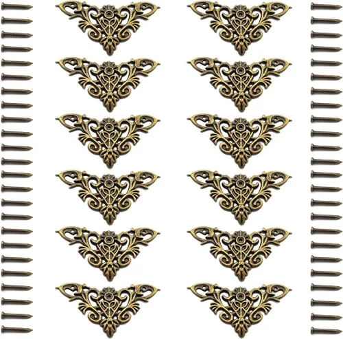 Cubierta decorativa de borde para muebles, protector de esquina tallado de metal antiguo para joyero, álbum, libro, gabinete, escritorio, etc. 12