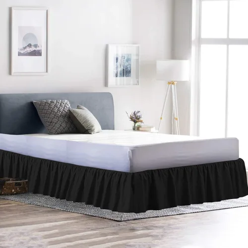 Miniatura 5 de 100% algodón 600 hilos 1 pieza falda de cama con volantes de polvo de 12 pulgadas con plataforma, estilo recogido (tamaño Queen, rosa)