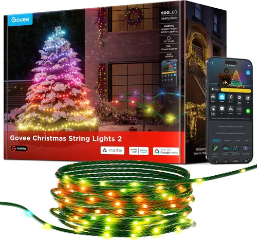 Miniatura 13 de Luces Navideñas Govee Christmas Lights 2, Luces de Cadena Navideñas RGBWIC de 99 Pies con 300 LEDs con Función de Mapeo de Formas, Decoración LED