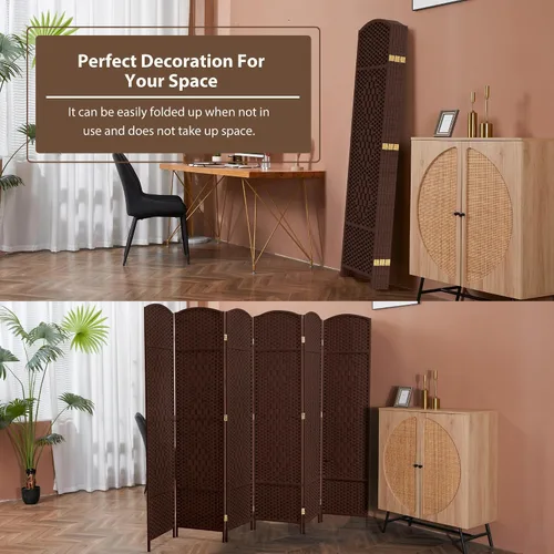 Miniatura 4 de Duraspace Divisor de habitación de 6 paneles de 6 pies de alto, fibra de tejido independiente, doble bisagra, pantalla plegable extra ancha