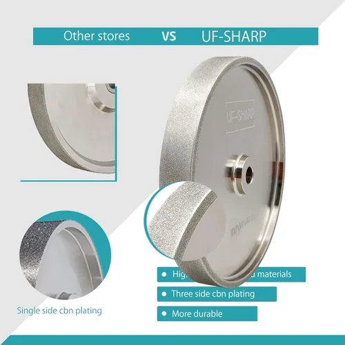 Miniatura 6 de Rueda de molienda CBN UF-SHARP de 8 pulgadas, grano 180, 1 pulgada de ancho, eje de 5/8 pulgadas, adecuada para todo tipo de amoladoras de banco